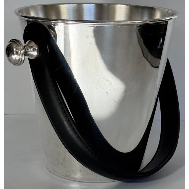 Art Deco Late 20th Century Ralph Lauren Style Silverplate & Leather Wine Chiller For Sale - Image 3 of 11