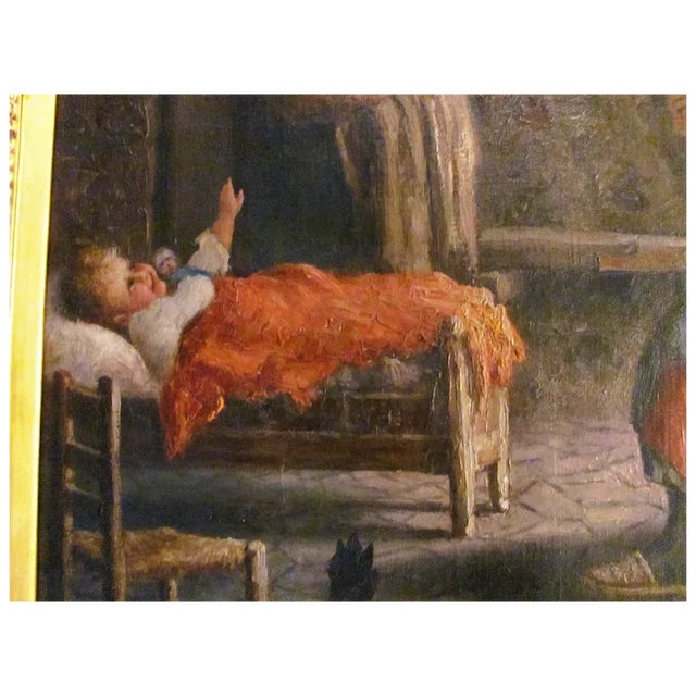 Textile Antique Italian Oil on Canvas Painting Guilio Bertoncelli Circa 1910 For Sale - Image 7 of 12