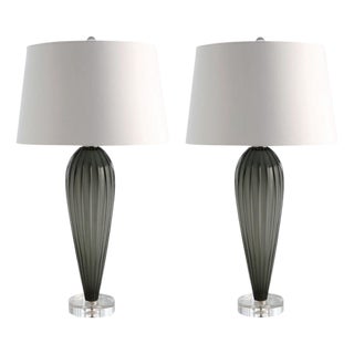Global Views Teardrop Grey Glass Table Lamps - A Pair For Sale