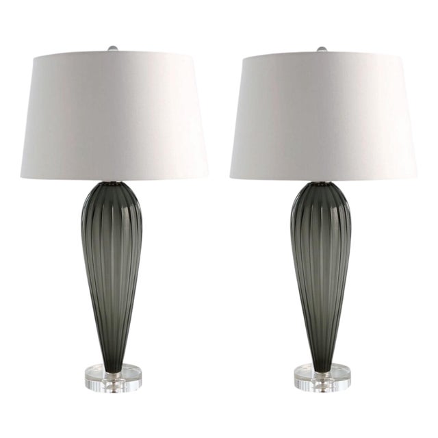 Global Views Teardrop Grey Glass Table Lamps - A Pair For Sale