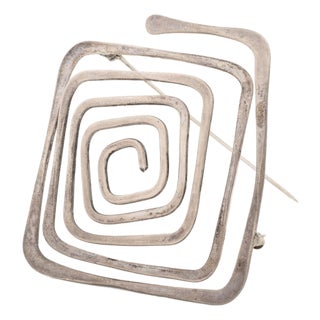 Ed Wiener Geometric Spiral Sterling Silver Brooch For Sale