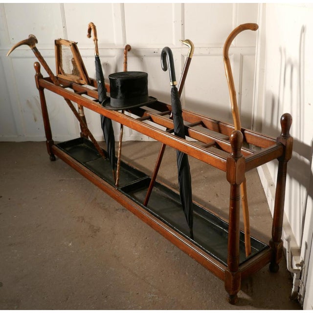 Wood Long Pitch Pine Stick or Umbrella Hall Stand, 1880s For Sale - Image 7 of 10