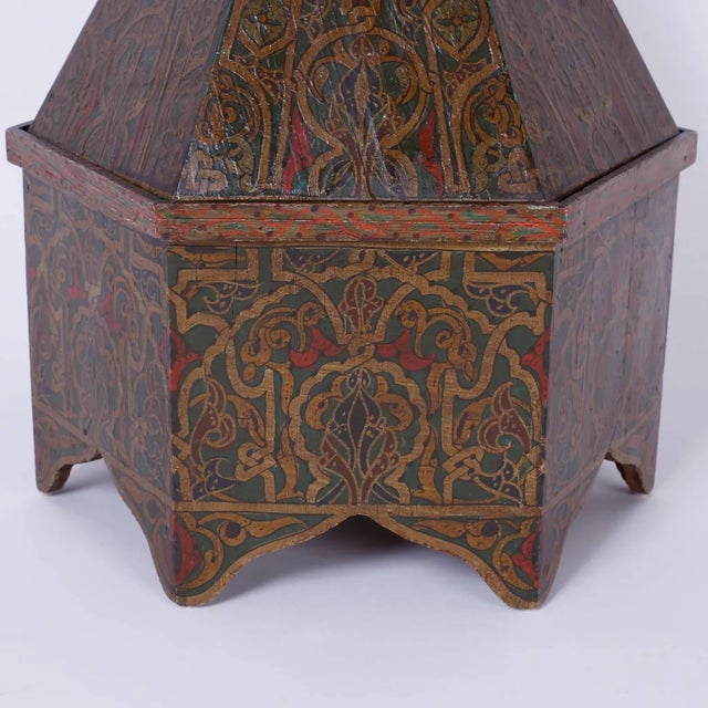 Mid 20th Century Antique Moroccan Painted Wood Box For Sale - Image 5 of 9