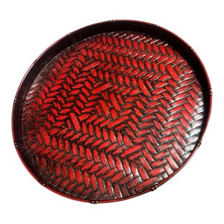 Vintage Otagiri Handcrafted Japan Round Lacquerware Tray MCM For Sale