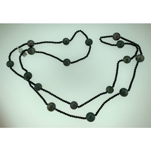 Black Tahitian Pearl Single Strand Necklace with Black Spinel, Opera Length 46 For Sale - Image 12 of 18