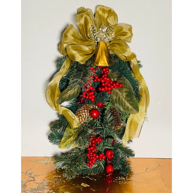 Handmade Christmas Holiday Swag With Gold Blown Glass Angel For Sale In Miami - Image 6 of 6