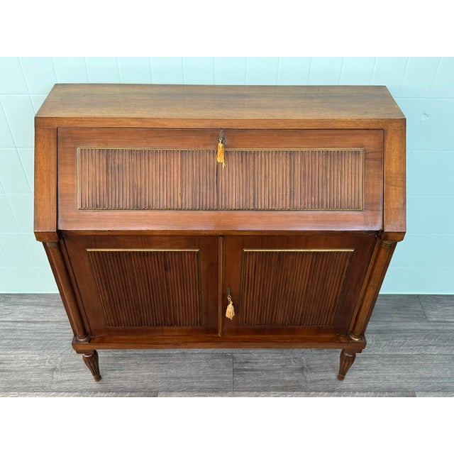 Wood Italian Walnut Secretaire with Drop-Leaf, 1950s For Sale - Image 7 of 18