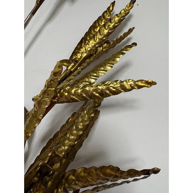 Vintage Brass Wheat Wall Sculpture With Copper Stems, Mid Century Modern Botanical Wall Art, 30” For Sale In Indianapolis - Image 6 of 9
