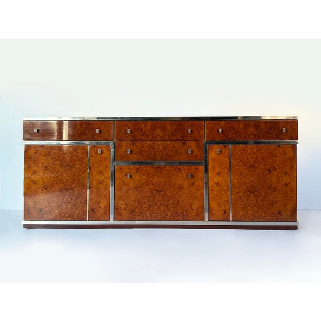 An elegant Italian-made sideboard or chest of drawers from the 1970s, in the sophisticated, geometric style of Willy...
