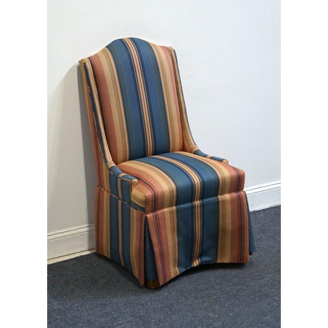 Pennsylvania House Pennsylvania House Navy Blue, Rust & Beige Stripe Upholstered Skirted Dining Side Chair For Sale - Image 4 of 11