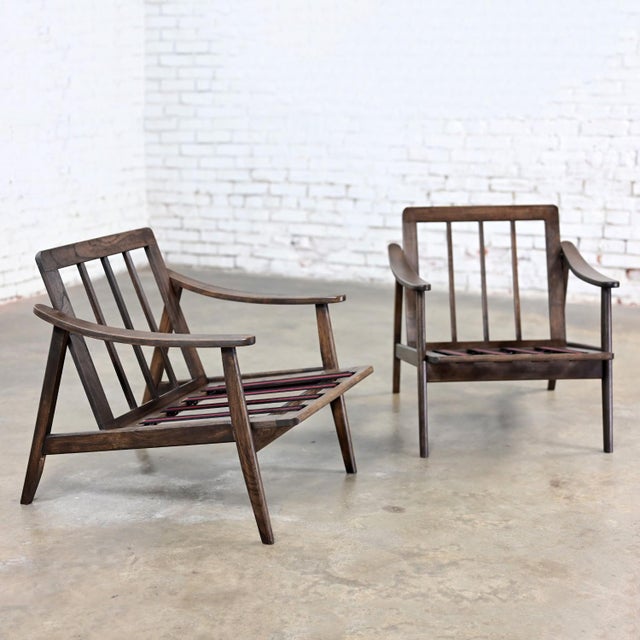 Wood Mid-20th Century Danish or Scandinavian Modern Style Walnut Stained Wood Armchair Frames a Pair For Sale - Image 7 of 12