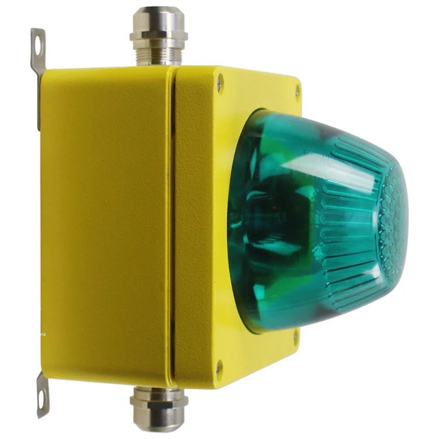 Green Airport Runway Sconce in Yellow Metal and Green Glass For Sale - Image 8 of 8