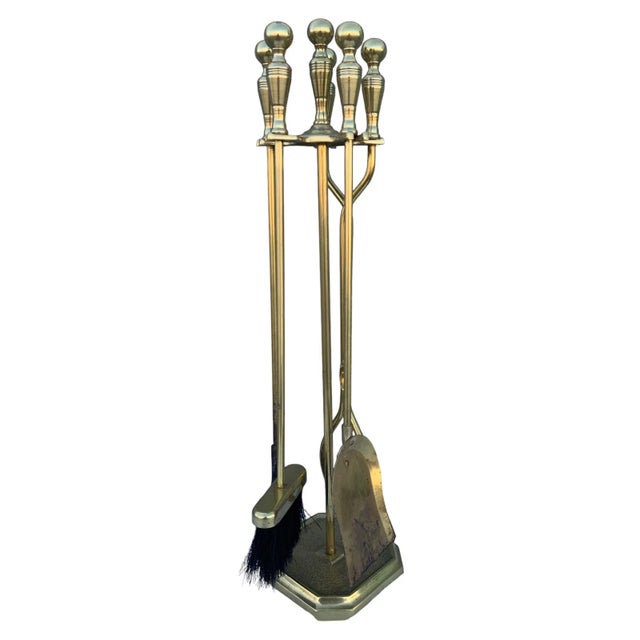 Mid-Century Modern Mid 20th Century Brass Fireplace Tool Set- 4 Pieces For Sale - Image 3 of 9