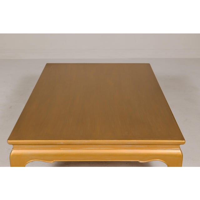 Asian Gold Lacquered Ming Dynasty Style Chow Leg Coffee Table with Carved Apron For Sale - Image 3 of 12
