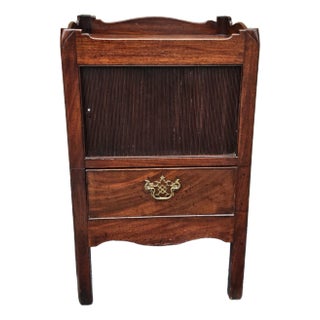 George III Style Mahogany Tambour Door Bedside Side Table For Sale