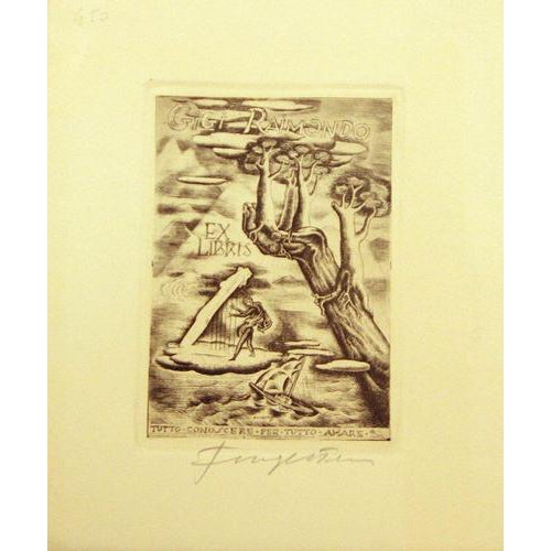 Michel Fingesten, Ex Libris Gigi Raimondo, Etching, 1930s For Sale