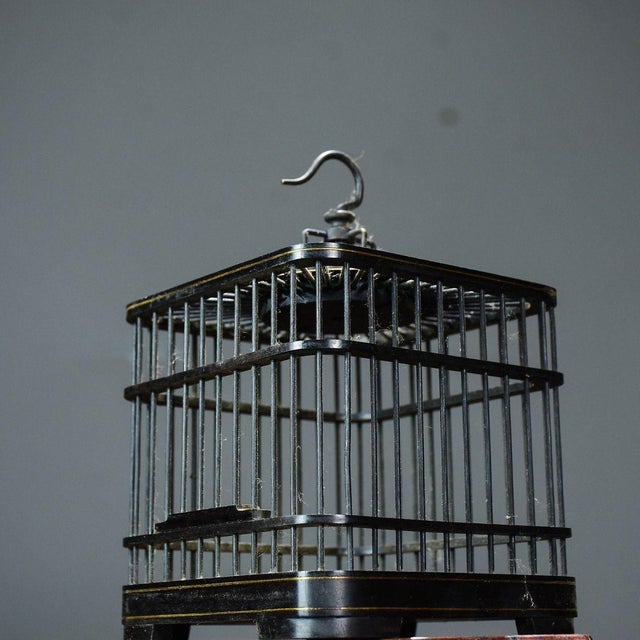 1990s Vintage Chinese Black Sandalwood Cricket Cage With Inlaid Copper Five Oxen Motif, Chinoiserie Decor For Sale - Image 5 of 8
