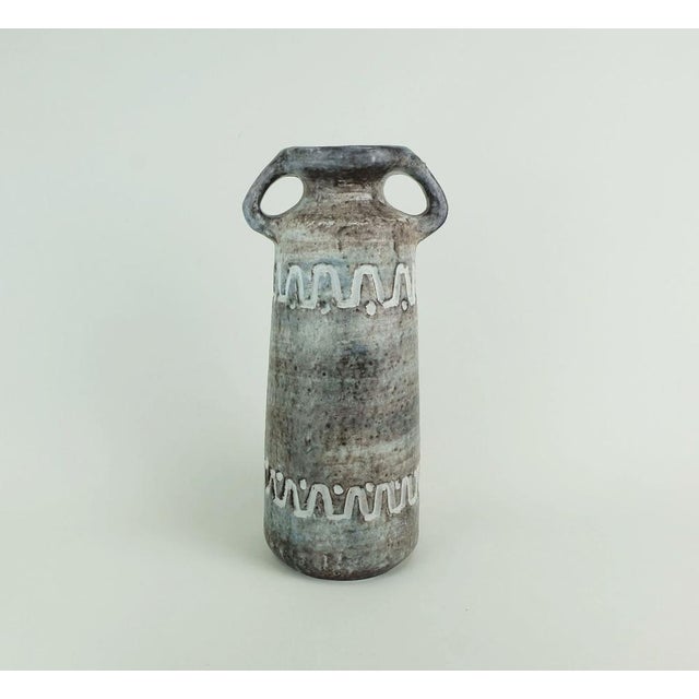 Gray Mid-Century Ceramic Vase Model V/32 with Relief Pattern Gray Brown and Blue from Heissner Keramik For Sale - Image 8 of 9