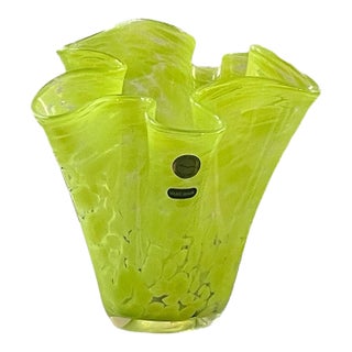 Handmade Polish Art Glass Vase, Chartreuse Studio Glass, Circa 2000 For Sale