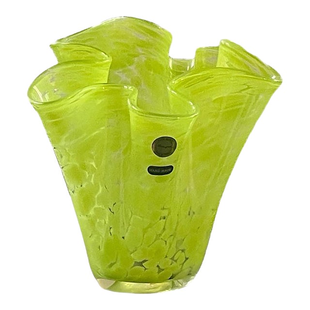 Handmade Polish Art Glass Vase, Chartreuse Studio Glass, Circa 2000 For Sale