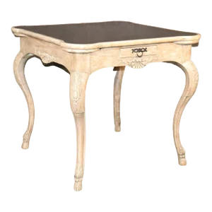 Baker French Louis XV Leather Top Painted Card Games Table Circa 1970