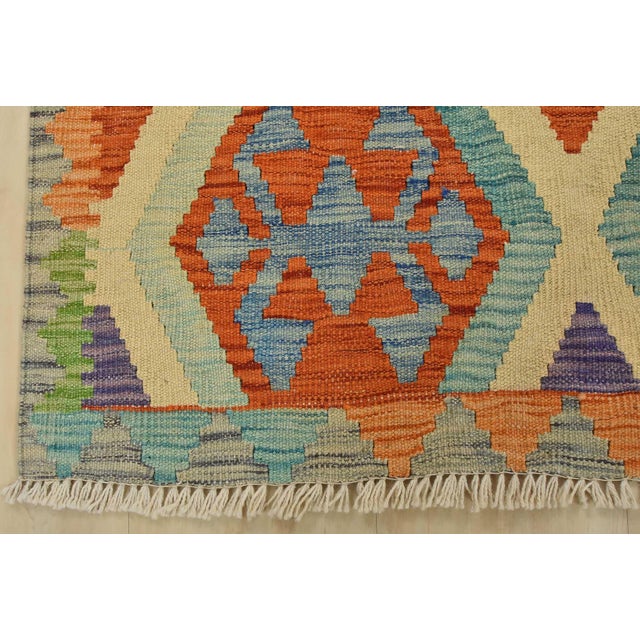 Kilim Rug 4'2'' X 5'5'' Multicolor Wool Tribal Handwoven Oriental Carpet For Sale - Image 10 of 13