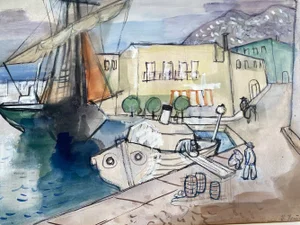 Heinrich Heuser, Unfinished Study of a Harbor View, Port of Ischia, 1950, Watercolor