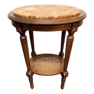 French Fruitwood and Marble Side Table or Plant Stand For Sale