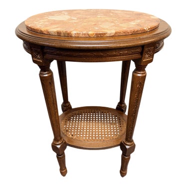 French Fruitwood and Marble Side Table or Plant Stand For Sale