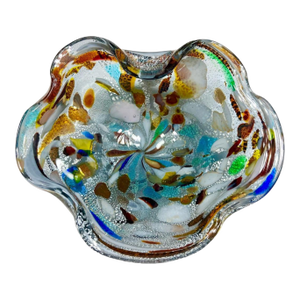 Vintage Murano Tutti Fruitti Art Glass Bowl-Aventurine Silver-Confetti Italy