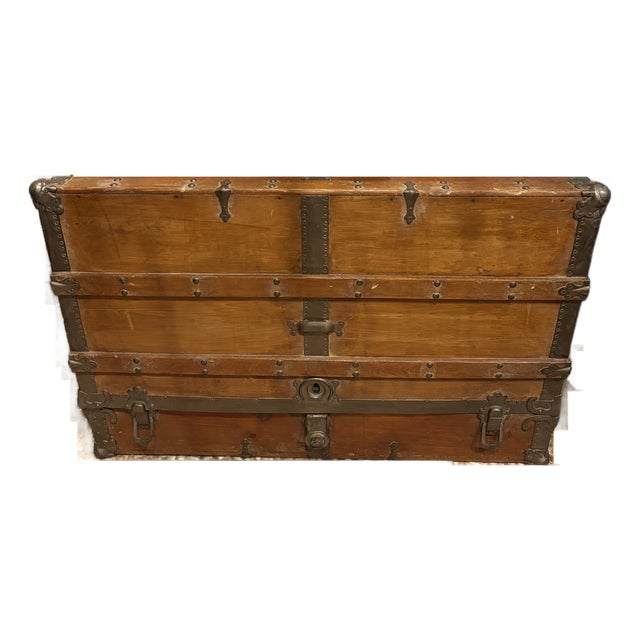 Antique French Trunk, Very Old, Fabulous Patina, Original Pewter Hardware For Sale