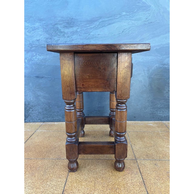 Wood Spanish Oak Side Table with Drawer, Early 20th Century For Sale - Image 7 of 11