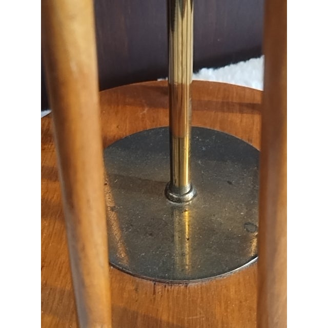 MCM 1960s Danish Modern Large Teak Wood Table Lamp Atomic Botanical Fern Shade For Sale - Image 10 of 13