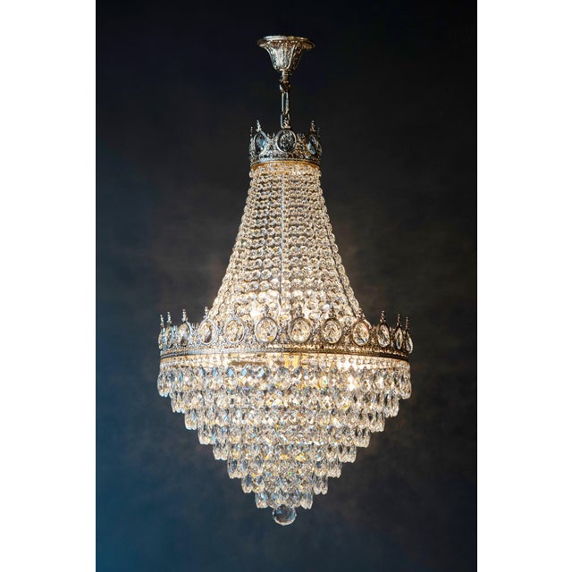 Art Nouveau Handcrafted Crystal Chandelier Made of Solid Brass With Chrome Silver Finish For Sale - Image 3 of 6