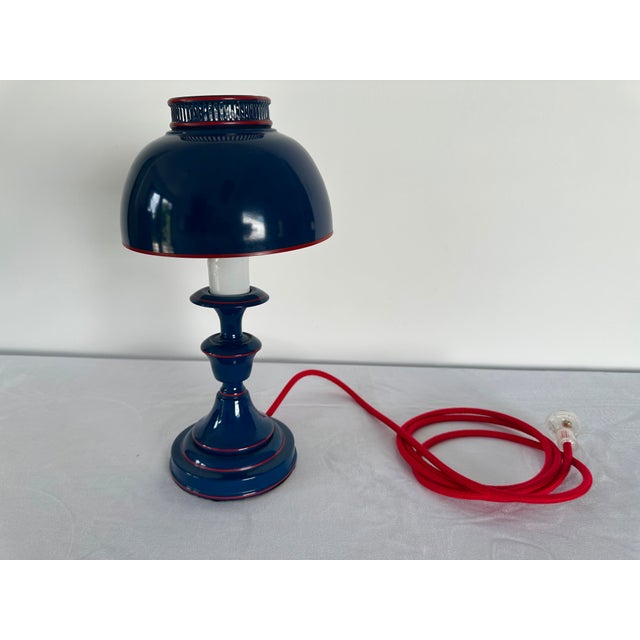 1960s Mid Century Modern Toleware Blue Desk Lamp. For Sale - Image 10 of 11