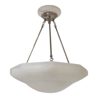 Early 20th Century Large Original Art Deco Off-White Alabaster Coupe W/ Nickel and Alabaster Canopy For Sale