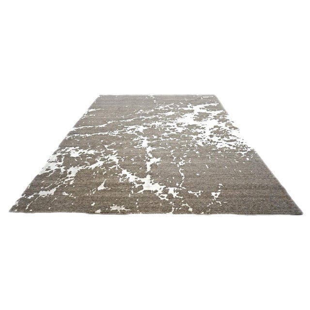 Modern Nepalese Modern Wool & Silk 9x12 Taupe & Ivory Handmade Area Rug #1142340 For Sale - Image 3 of 7