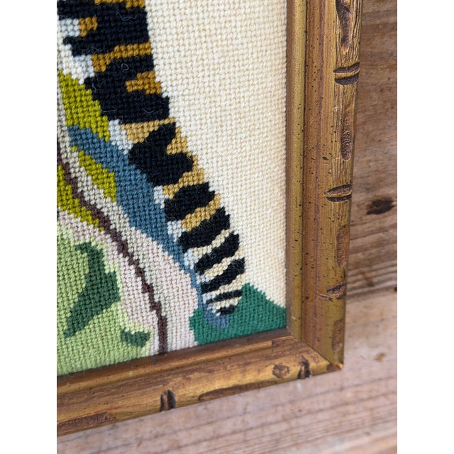 Vintage Leopard Jungle Needlepoint Textile Art in Faux Bamboo Frame For Sale - Image 9 of 11