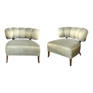 1940s Set of 2 Billy Haines Upholstered Slipper Chairs For Sale