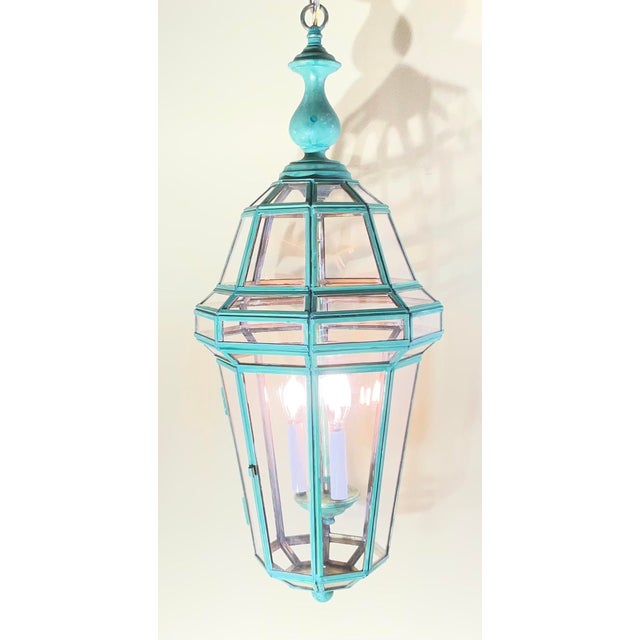 Vintage Solid Brass French Style – Verdigris – Hexagonal Chandelier -31”h X 12”w For Sale - Image 4 of 17