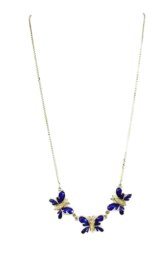 Diamond & Enamel 14k Yellow Gold Triple Butterfly Pendant Necklace
