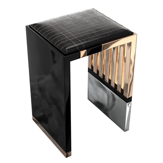 Art Deco "Stabilità" Bar Stool With Stainless Steel and Bronze For Sale - Image 3 of 8