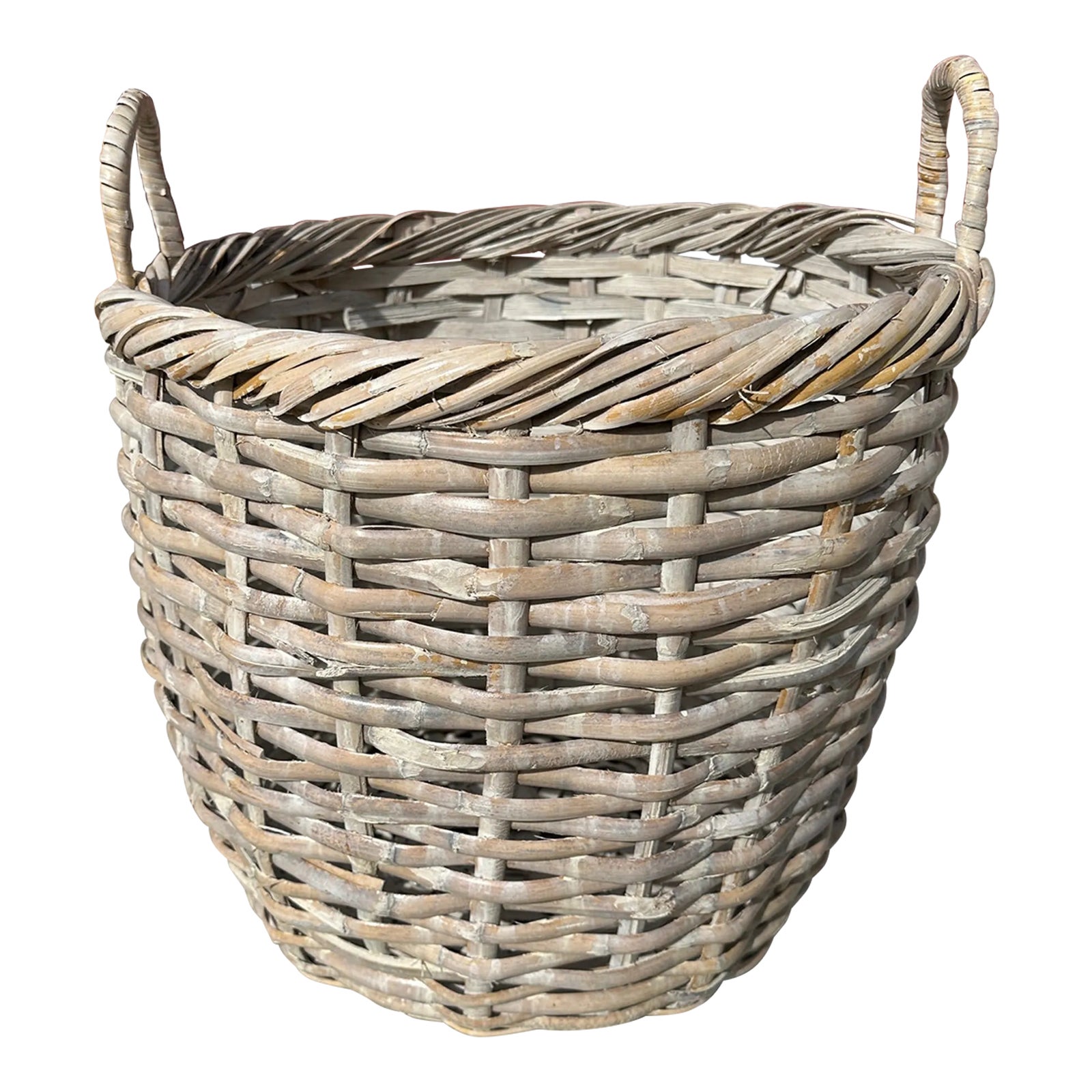 Whitewash Woven Split Bamboo/Rattan Basket | Chairish
