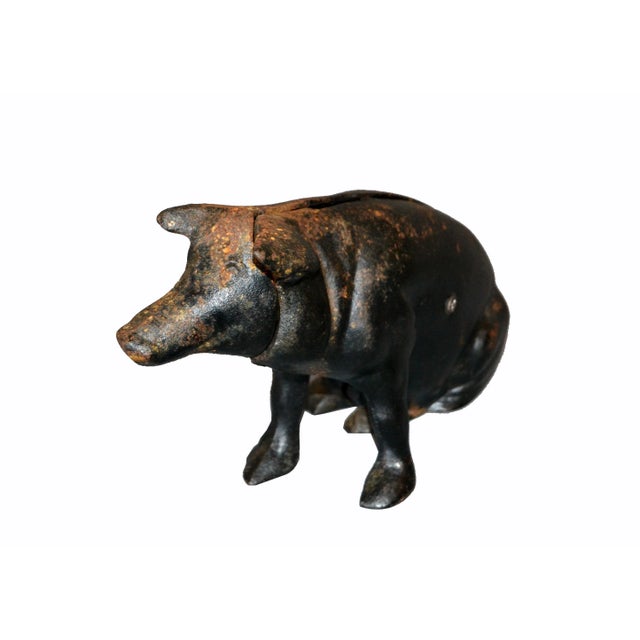 19th Century American Sculptural Black Cast Iron Piggy Bank For Sale - Image 4 of 9