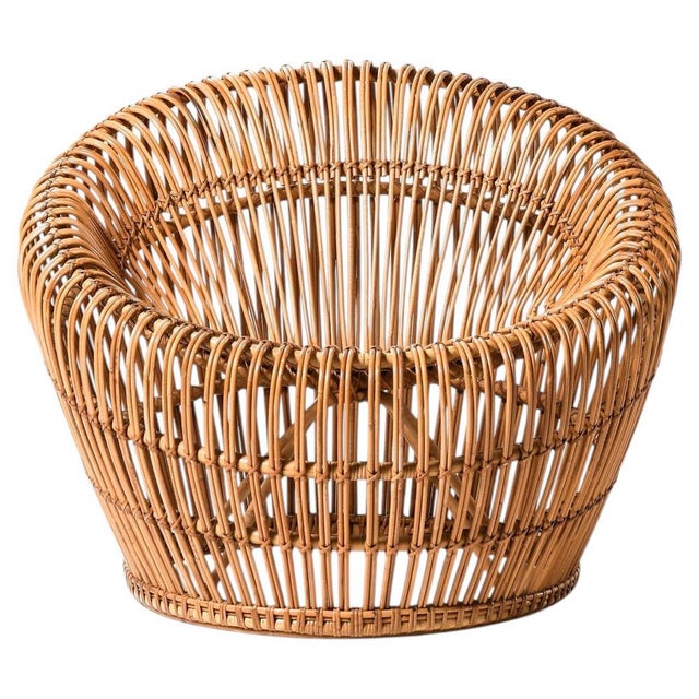 Gold Easy Chair in Cane, Fabric and Rattan by Franco Albini, 1950s For Sale - Image 8 of 8