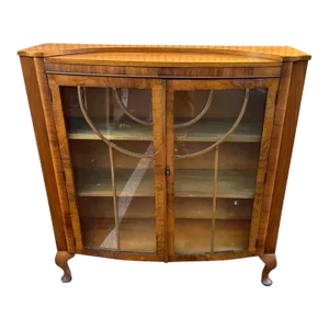 Early 20th Century Antique Queen Anne Style Mahogany and Walnut Bookcase.