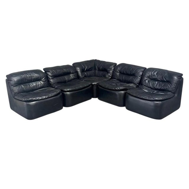 Black Leather Modular Sofa, 1970s, Set of 5 For Sale - Image 12 of 12