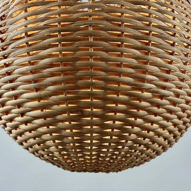 Mid-Century Modern Swedish Ball Rattan and Brass Pendant Light, 1950s For Sale - Image 12 of 16