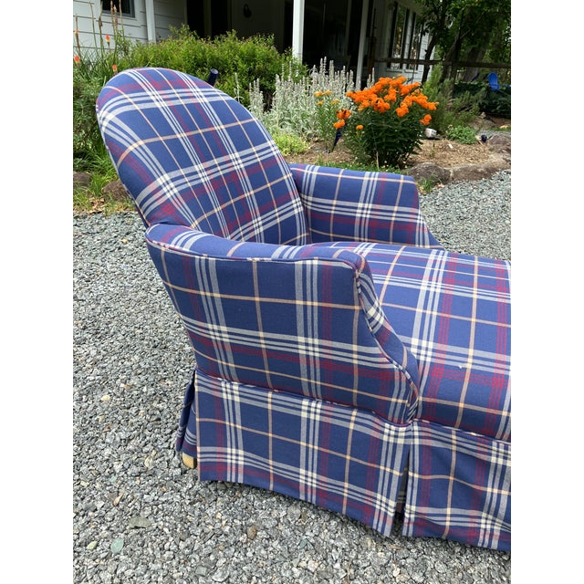 Early 20th Century Louis XVI Style Upholstered Blue Tartan Plaid Chaise Lounge For Sale - Image 6 of 8