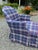 Early 20th Century Louis XVI Style Upholstered Blue Tartan Plaid Chaise Lounge For Sale - Image 6 of 8